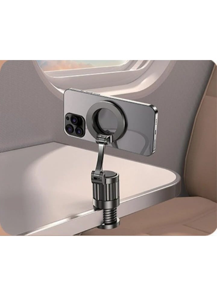 YOUFO Travel Magnetic Phone Holder - 360° Rotation, Foldable Design, Multi-Surface Mount for Airplane, Car, and Desktop - Black - Image 2